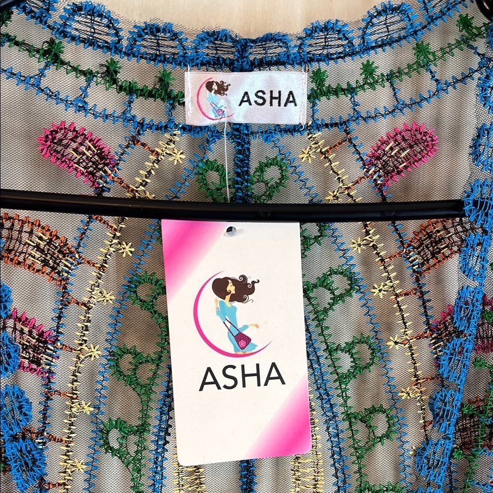 Asha NWT Colorful Sheer Embroidered Kimono OS - Picture 2 of 13
